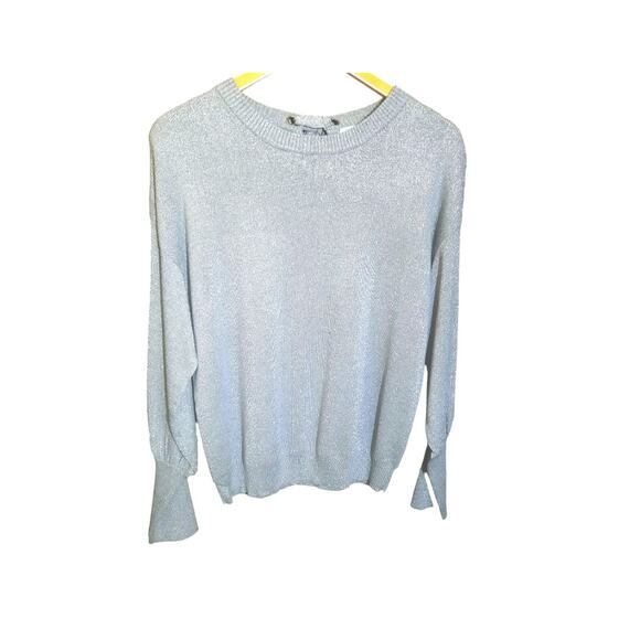 Blue Lemon Womens Silver Bishop Sleeve Keyhole Tie Back Sweater Size M NWT - Picture 5 of 5